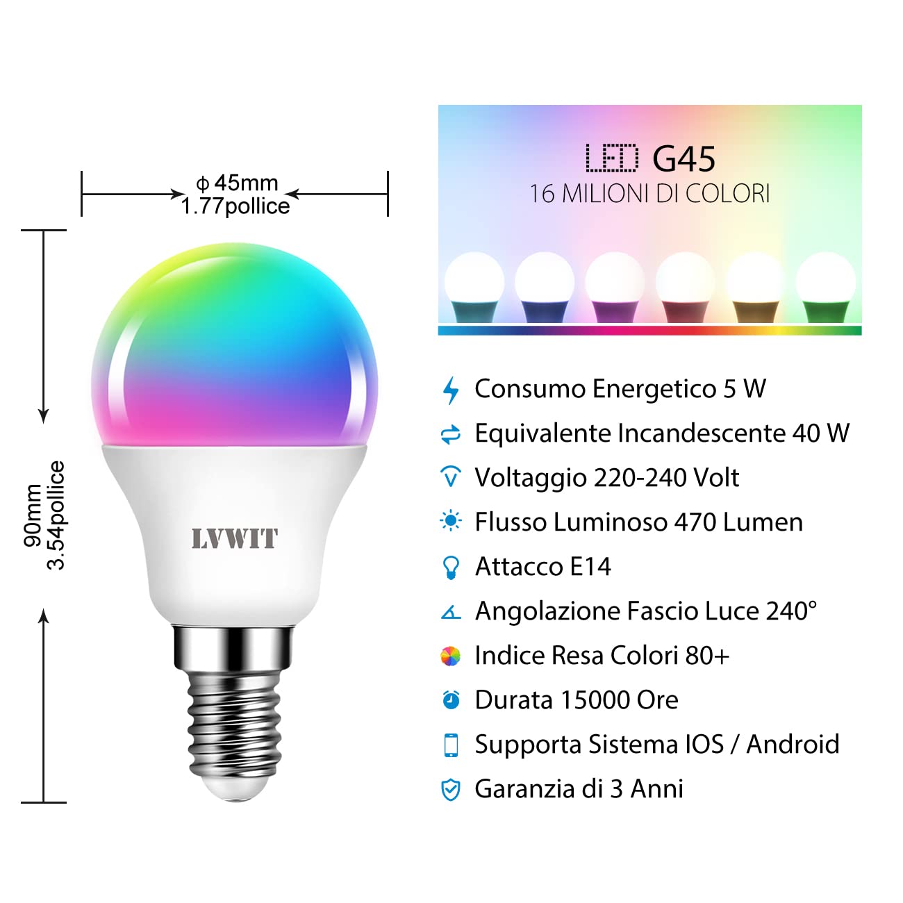 LVWIT Lampadina Alexa, Lampadina Smart E14 Wifi, 5W Equivalenti a 40W 470Lm, G45, Lampadine Smart con Telecomando Compatibile con Alexa, Echo, Google Assistant, 16 Milioni di Colori RGBWW,4 Pcs
