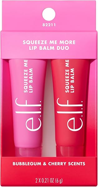e.l.f. Squeeze Me More Lip Balm Duo, Moisturizing Balm For A Sheer Tint Of Color, Made With Hyaluronic Acid, Vegan & Cruelty-Free, Cherry & Bubblegum - 1