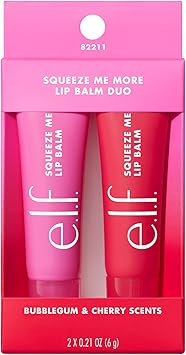 e.l.f. Squeeze Me More Lip Balm Duo, Moisturizing Balm For A Sheer Tint Of Colour, Made With Hyaluronic Acid, Vegan & Cruelty-Free, Cherry & Bubblegum