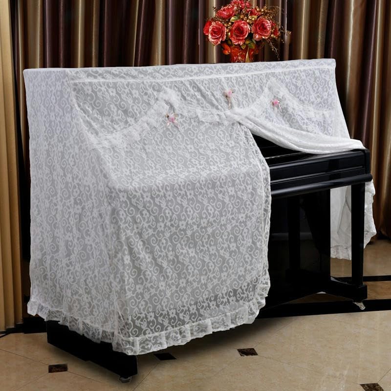 Klavier-Staubschutz, Klaviertastatur-Abdeckung, 150 x 120 x 40 cm, Spitzen-Rüschen-Staubschutz for aufrechte Klaviere mit Hocker-Abdeckung, vollständige Abdeckung for aufrechte Klaviere, Stoff-Sonnens