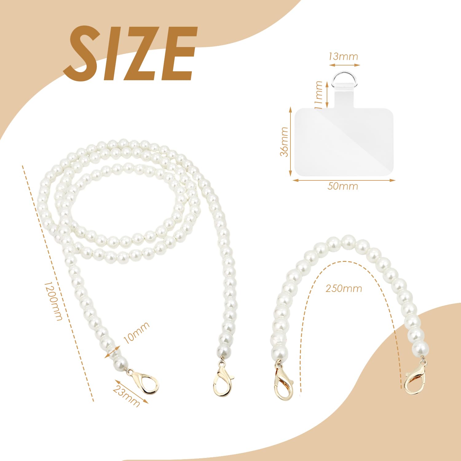 WUFGWBD 2 Mobile Phone Chains, 1 Transparent Spacer, Pearl Mobile Phone Chain, Mobile Phone Chain Strap - Image 2