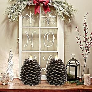 Eldnacele Pine Cone Flameless Candles Battery Operated with 6 Hour Timer Unscented Real Wax Flat Wick Flickering Pinecone LED Candles Christmas Home Holiday Decoration(2 Pack Brown) Eldnacele Pine Cone Flameless Candles Battery Operated with 6 Hour Timer Unscented Real Wax Flat Wick Flickering Pinecone LED Candles Christmas Home Holiday Decoration2 Pack Brown