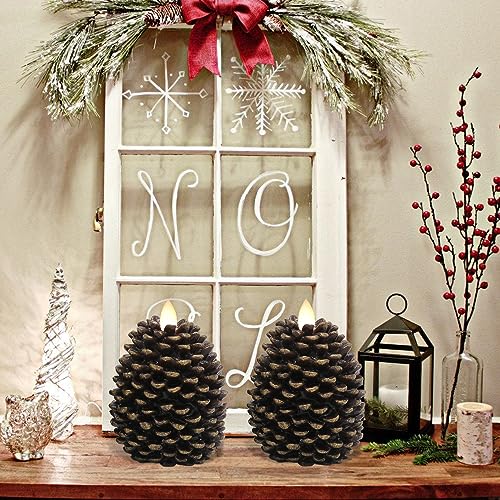 Eldnacele-Pine-Cone-Flameless-Candles-Battery-Operated-with-6-Hour-Timer-Unscented-Real-Wax-Flat-Wick-Flickering-Pinecone-LED-Candles-Christmas-Home-Holiday-Decoration2-Pack-Brown Eldnacele Pine Cone Flameless Candles Battery Operated with 6 Hour Timer Unscented Real Wax Flat Wick Flickering Pinecone LED Candles Christmas Home Holiday Decoration2 Pack Brown