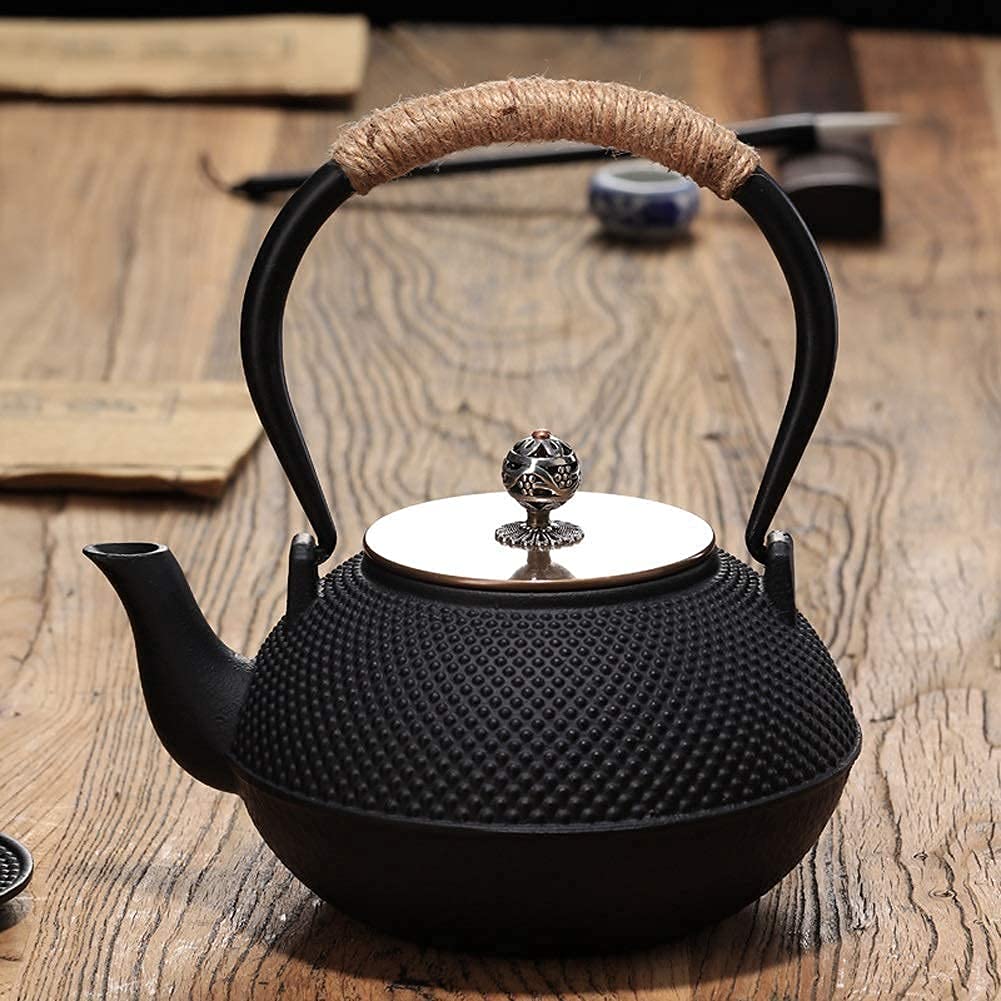 Czajnik Z Zaparzaczem Ceramika Duży, Żeliwny Czajniczek Z Izolacyjnym Uchwytem, Do Herbaty Sypkiej, Zdrowy Czajnik Do Herbaty Jako Prezent Czarny 13000 Ml Mocny