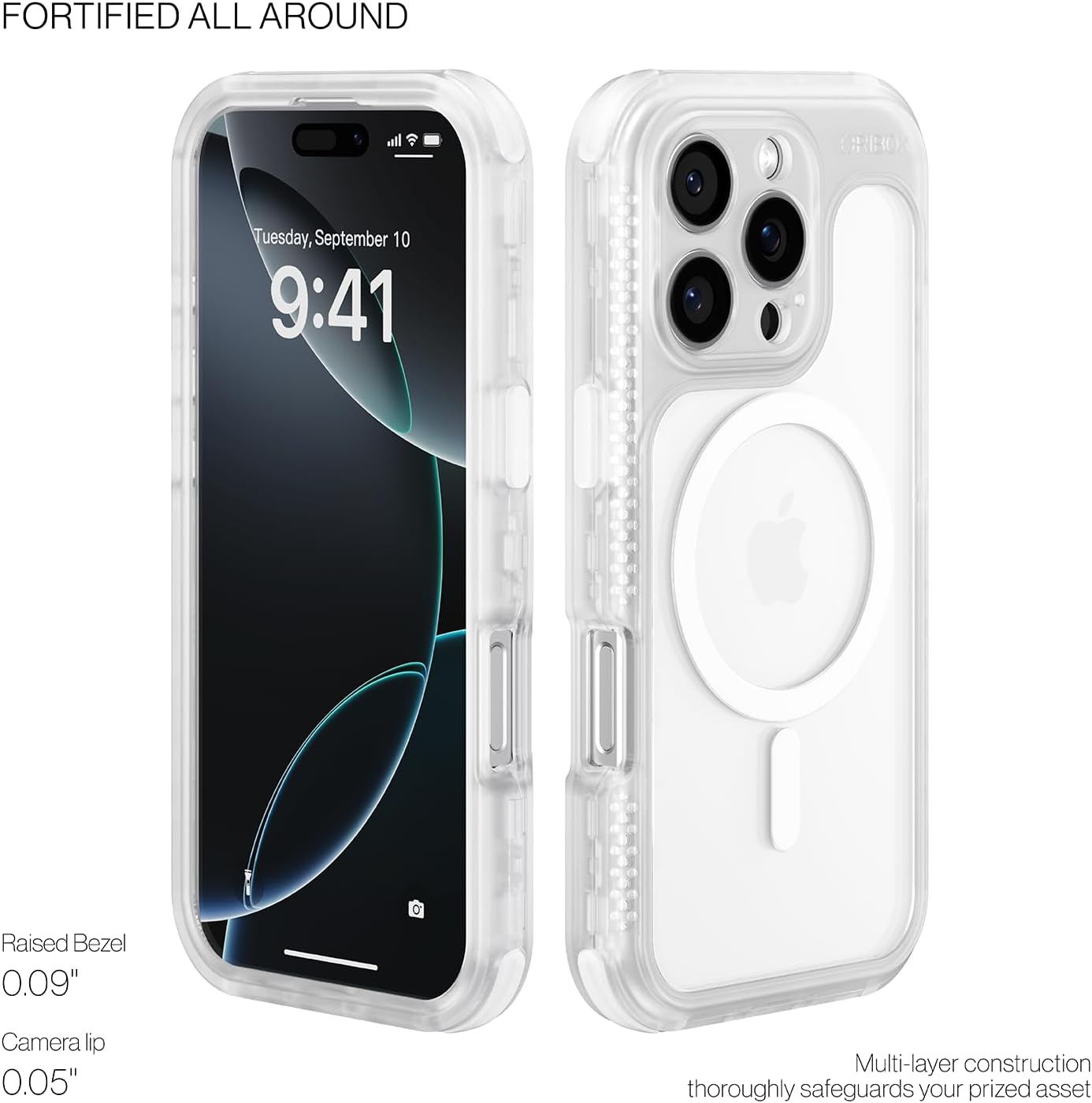 ORIbox Seralyn Series for iPhone 16 Pro Case - MagSafe Compatible, Triple-Layer Shockproof Protection, Crystal-Clear Back with Elegant Matte Frame(6.3", Lucent Clarity)