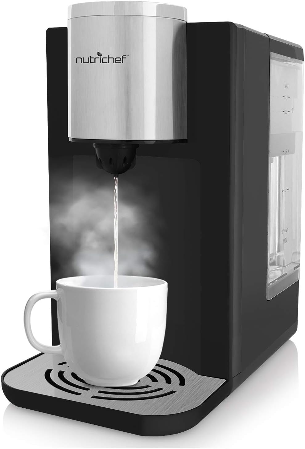 Electric Auto Hot Water Dispenser - Instant Fast Heating Coil Water Boiler More Simple Then Water Kettles Pots Clear Water Tank Measuring Fill Water Up To 2.3 quart NutriChef PKHTWTR46