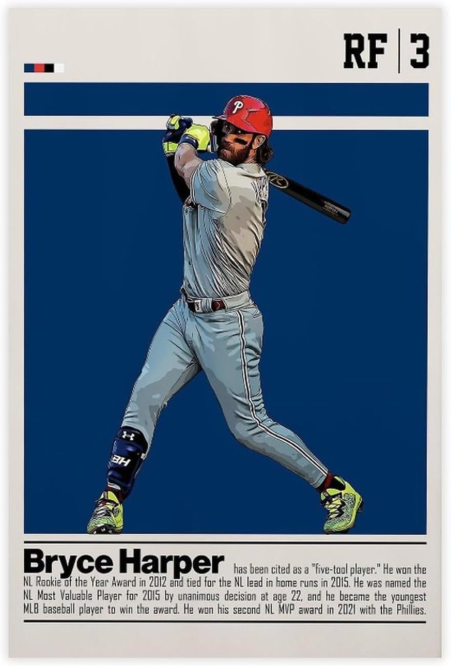 SONAXOBryce Harper Poster Canvas Poster Wall Art Decor Print Picture Paintings for Living Room Bedroom Decoration Unframe: Unframe:12x18inch(30x45cm)