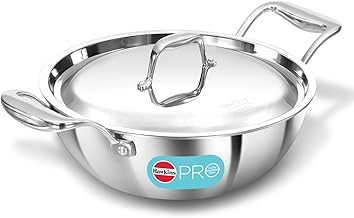 Hawkins Pro 2.5 Litre Deep-Fry Pan, Triply Stainless Steel Kadhai with Stainless Steel Handles and Stainless Steel Lid, Silver (PSK25S)