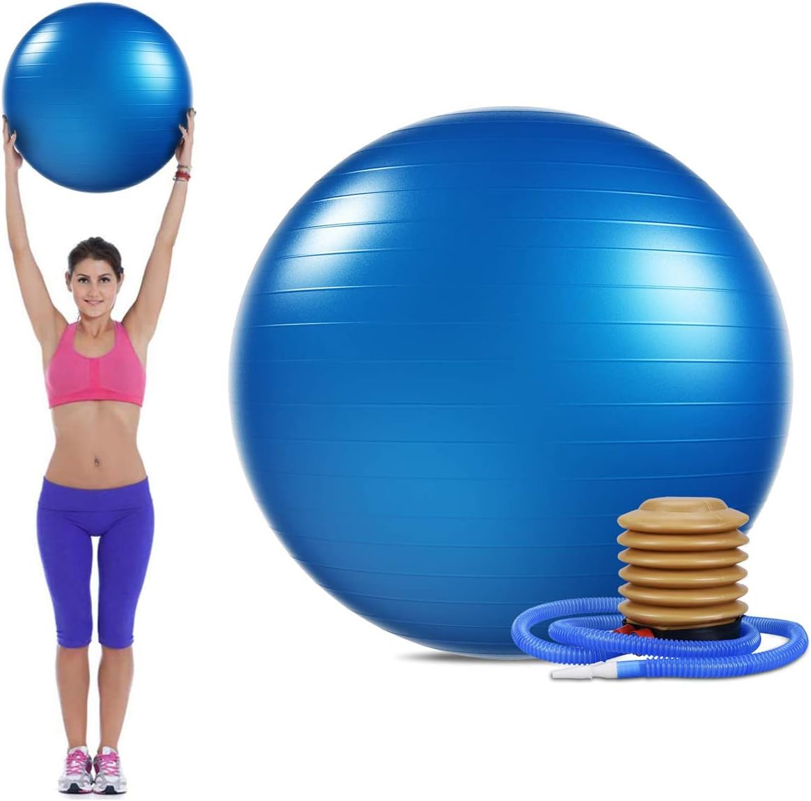 DELFINO Exercise Ball (45cm) with Quick Foot Pump, Professional Grade Anti Burst & Slip Resistant Stability Balance Ball for Yoga, Workout, Office, Classroom, Work Chair (Blue)