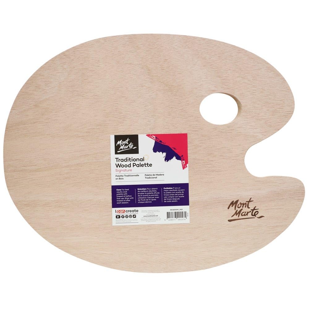 Mont Marte Bamboo Paint Palette For Oil Paint – 30X38 Cm – Ideal Artist Palette For Oil Painting – Traditional Painting Palette With Hole For Thumb