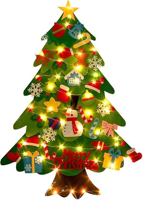 Felt Christmas Tree with Ornaments Detachable for Kids Toddlers 20 LED String Lights Hanging Ornaments Christmas Home Decorations