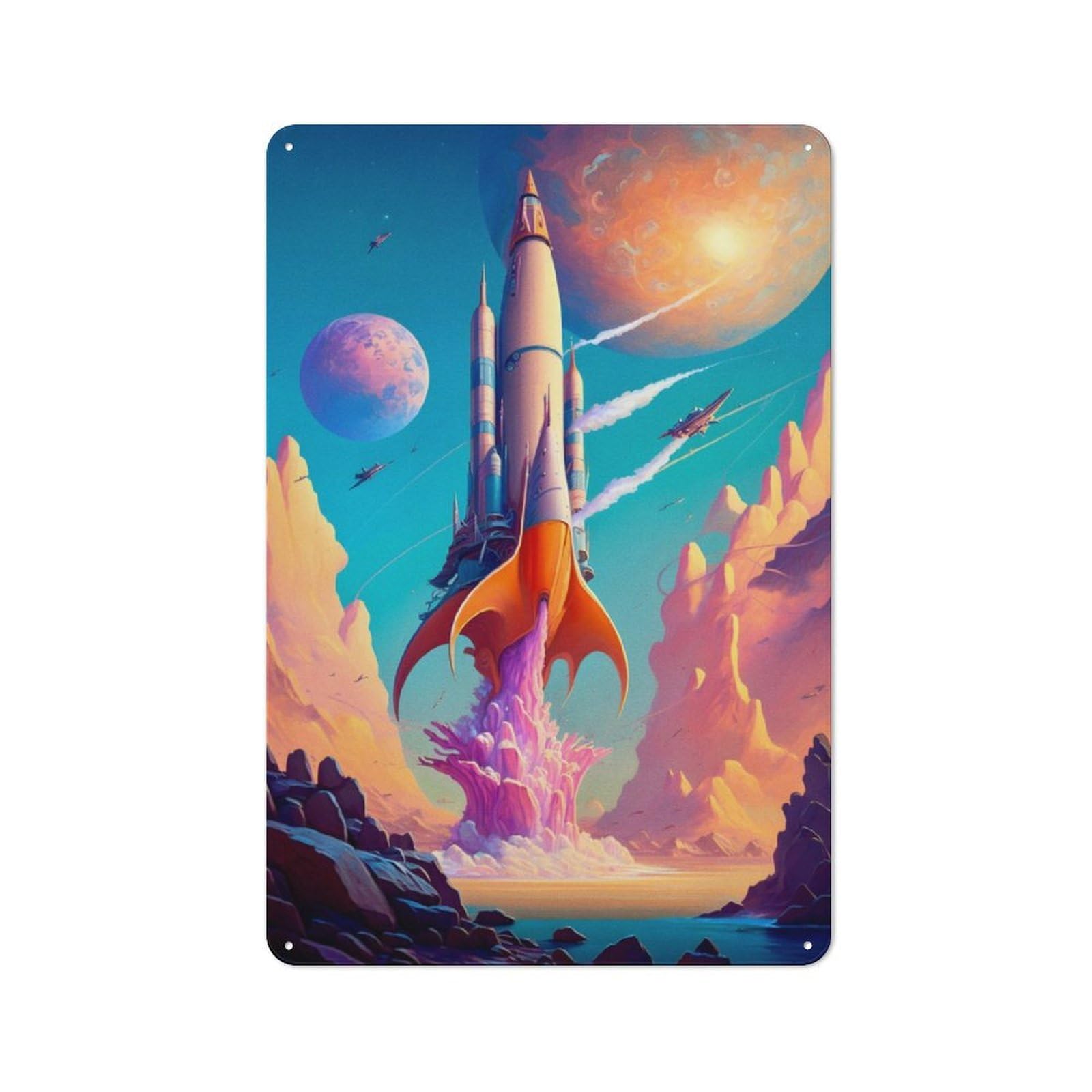 Junmoney Rocket Launch Tin Sign 30X20cm With For Pub Or Café, Rustic Decor, For Kitchen, Dining Room And Home Bar Wall Decor