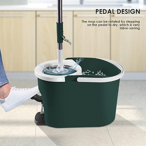 Miniatura 5 de OZD Trapeador y cubo con juego de escurridor, trapeadores giratorios con cubo y pedal de pie, juegos de trapeadores domésticos y cubos para