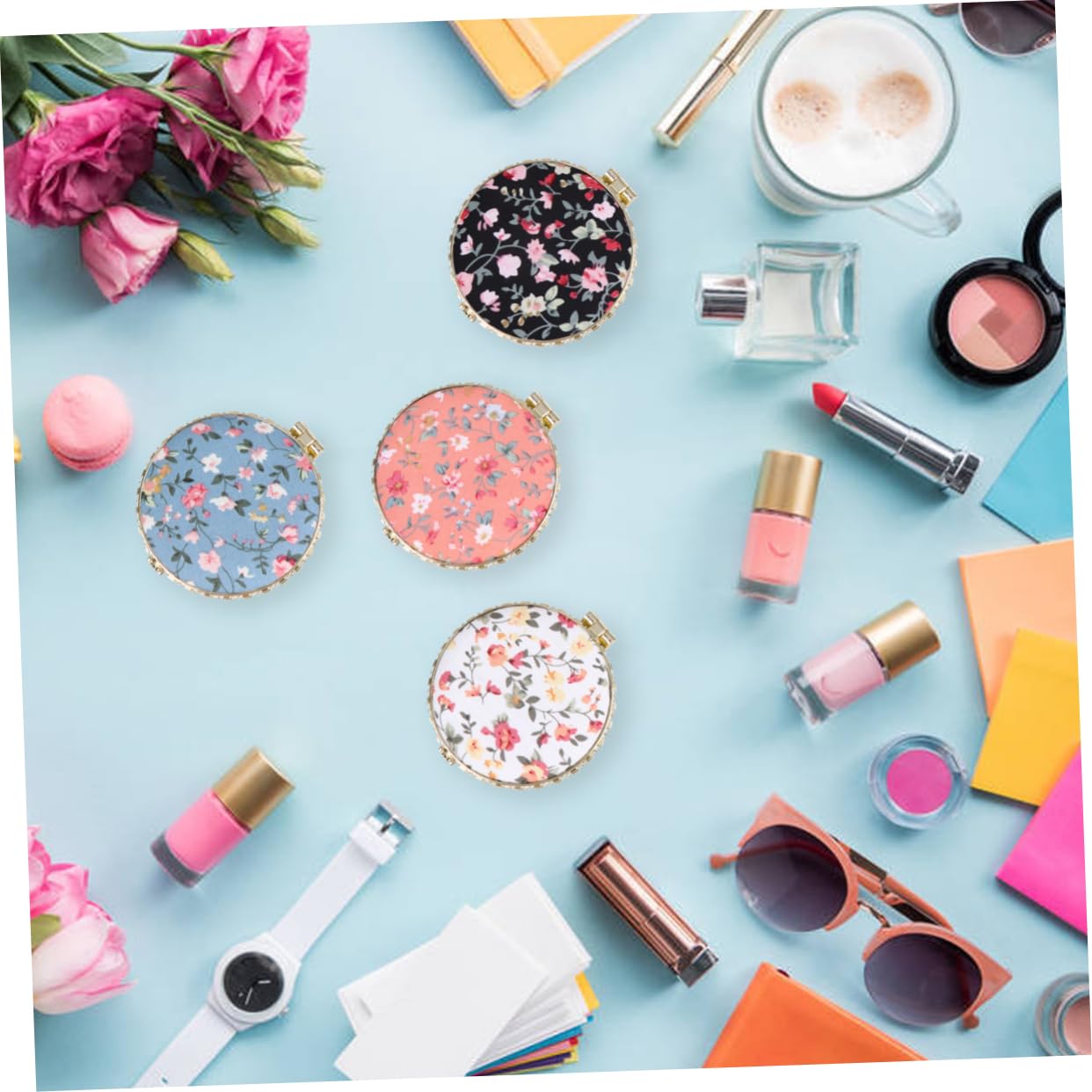 FOMIYES 12 Piezas Mini Espejo De Maquillaje Portátil Plegable De Doble Cara con Impresión De Tela Retro Espejo Compacto Personalizado Maquillaje Redondo Espejo De Mano Perder Ronda Resina