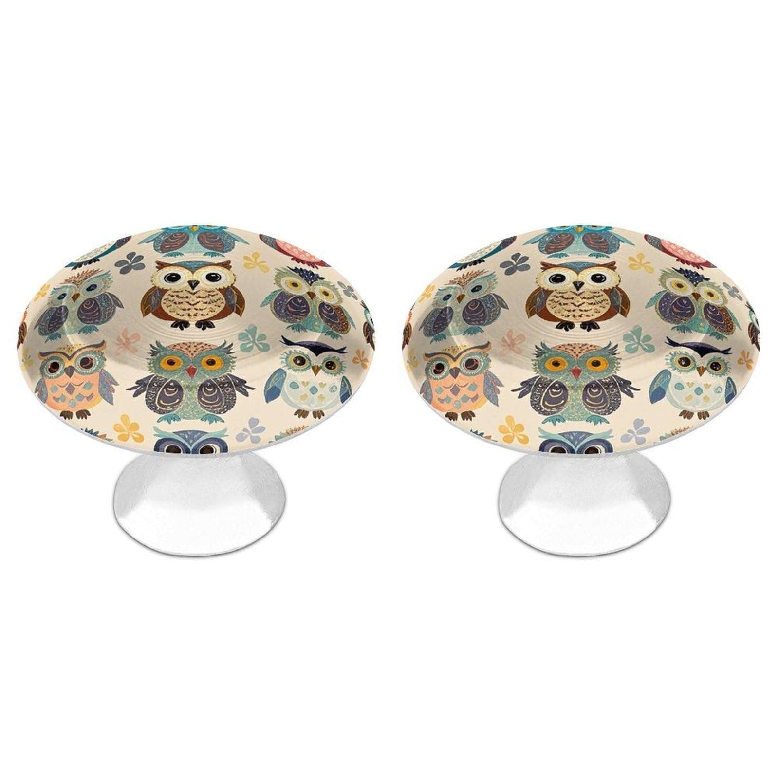 FekiLoot Round Cabinet Knob 2 Pack Kitchen Drawer Knobs Stainless Steel Round Drawer Pulls Modern Cabinet Hardware Color Owl Pattern Drawer Hardware for Dresser Closet Door Knobs