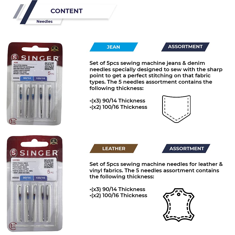 Set Aghi Per Macchina Da Cucire Singer - Per Jeans E Pelle, Sistema 130/705 H - Foto 9