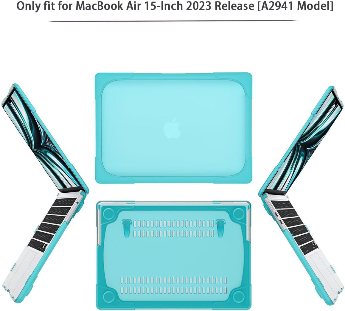 Teryeefi for MacBook Air 15 inch Case M3 M2 2023 2024 [A3114/A2941 Model], Heavy Duty Full Protection Fold Kickstand Hard Shell with Keyboard Cover, Mint Green