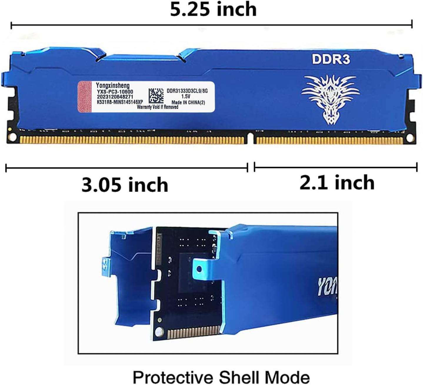 Yongxinsheng DDR3 16GB Kit (8GBx2) Desktop RAM 1333MHz PC3-10600 UDIMM Non-ECC Unbuffered 1.5V 2Rx8 Dual Rank 240 Pin CL9 PC Computer Memory Upgrade Module (Blue)