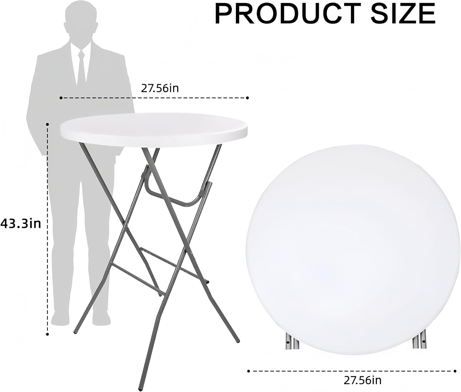 Round Folding Table, Cocktail Table 27.6in Folding Round High Top Indoor Outdoor with Removable Legs, Tall Bistro Foldable Bar Height Table for Parties, Patio, Backyard, Dining, Wedding, White- 2PCS