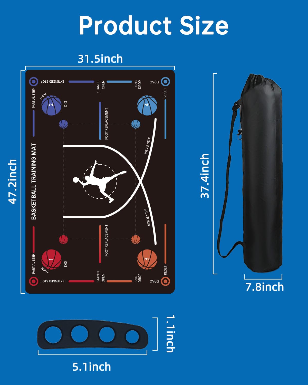 ZVD Portable Basketball Training Mat - Non-Slip Footwork Agility Mat for All Ages & Skill Levels, Durable Basketball Footwork Training Equipment to Improve Speed, Strength, Coordination