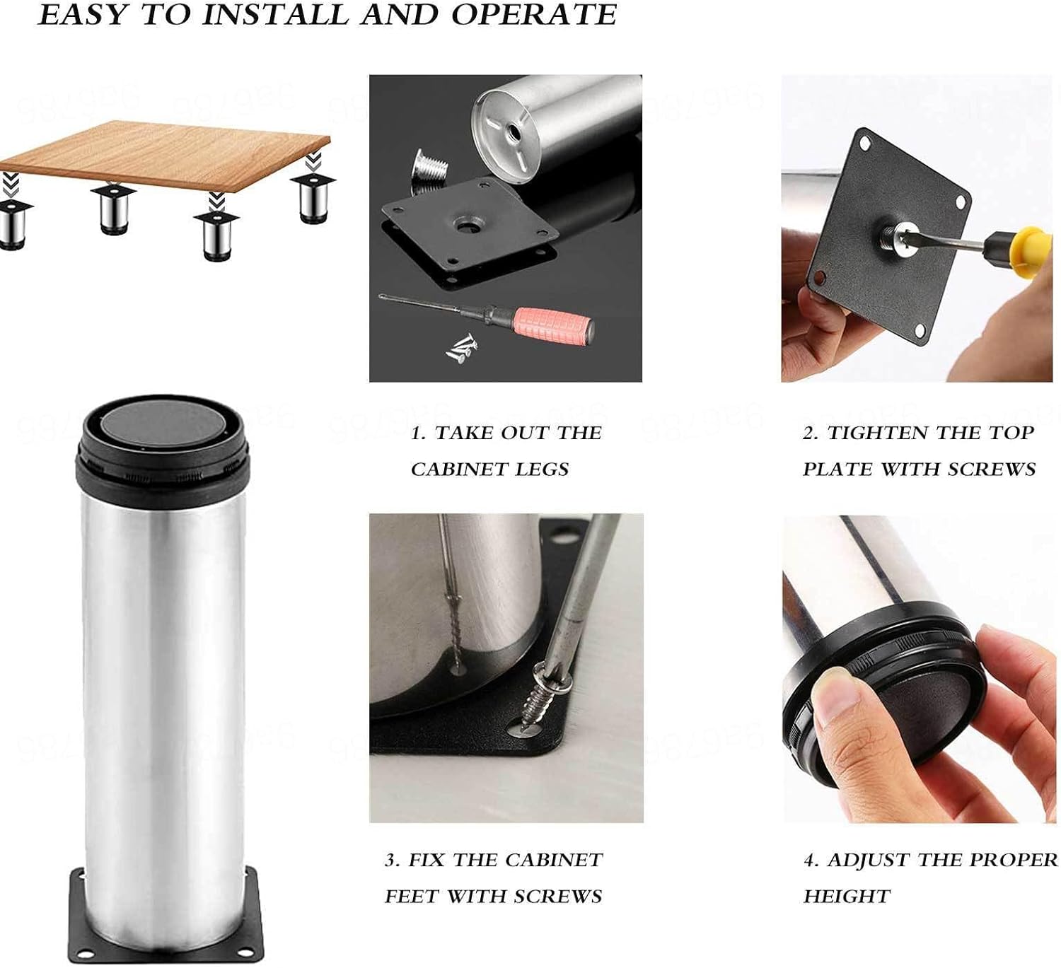 Furniture Legs 4 Pieces Kitchen Cabinet Legs Furniture Support Feet Stainless Steel Adjustable Home Kitchen Table Shelf Feet,200mm(7.87in) ()