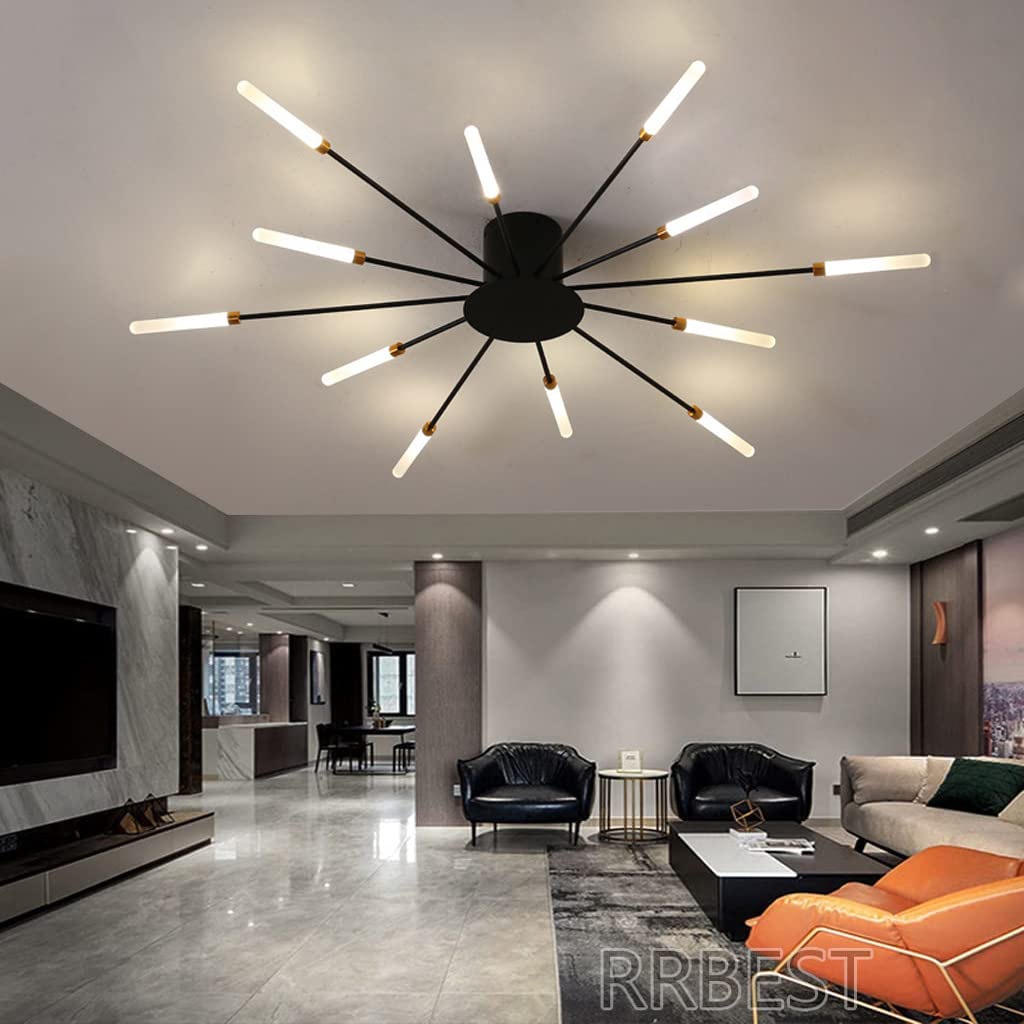 Modern LED Ceiling Light Creative Fireworks Design Chandelier Living Room Ceiling Lamp Not Dimmable Pendant Lights for Exhibition Hall Bedroom Restaurant Children's Room Lighting (Black, 12Heads)