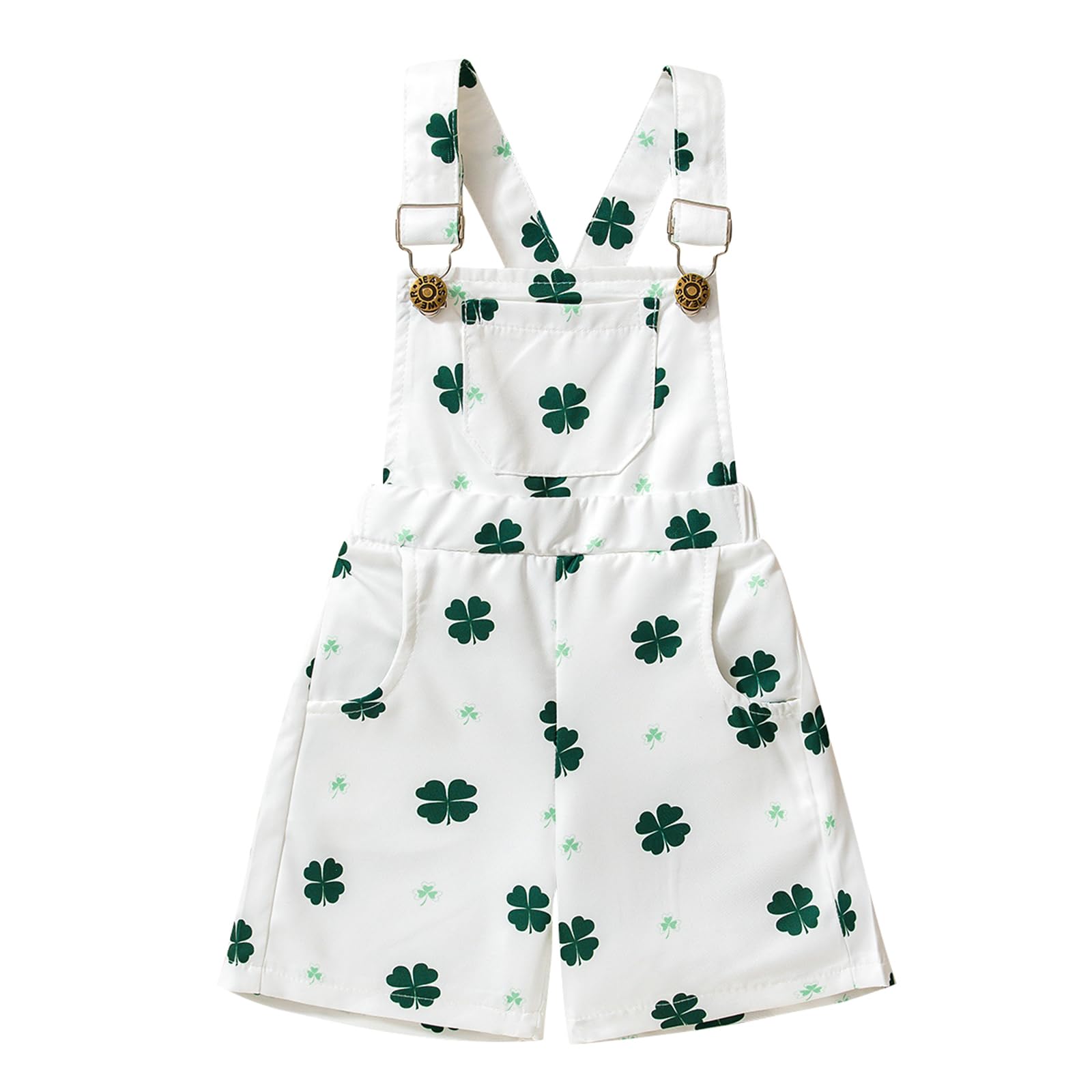 BSaogr Toddler Baby Girl Overalls Shorts Clover/Bunny Print Adjustable Strapes Suspenders Short Pants Jumpsuit with Pockets (White, 6-12 Months)