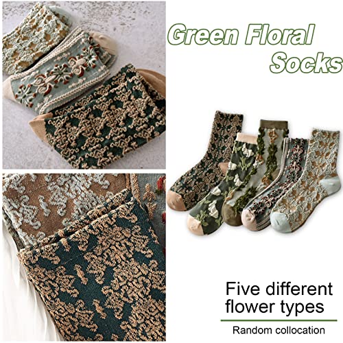 Image of 5 Pack Cute Womens Floral Socks, Vintage Embroidered Frilly Floral Ankle Cotton Cottagecore Socks