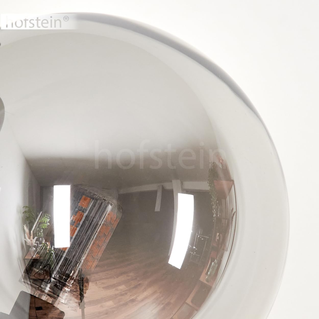 Stehleuchte Bernado, Stehlampe aus Metall/Glas in Schwarz/Rauchfarben, Leuchte im modernen Retro/Vintage-Design mit Schirmen aus Glas (Ø 12 cm), dimmbar über Fußschalter, 6 x G9, ohne Leuchtmittel