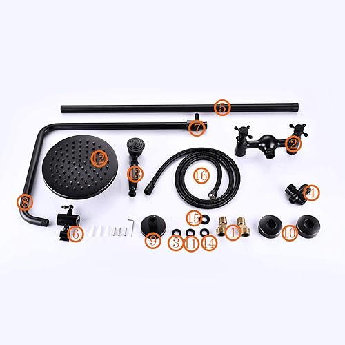 Miniatura 7 de Juego de sistema de ducha de lluvia de bronce aceitado, 2 perillas para mezclar cabezal de ducha de lluvia de 8 pulgadas con rociador de mano grifo