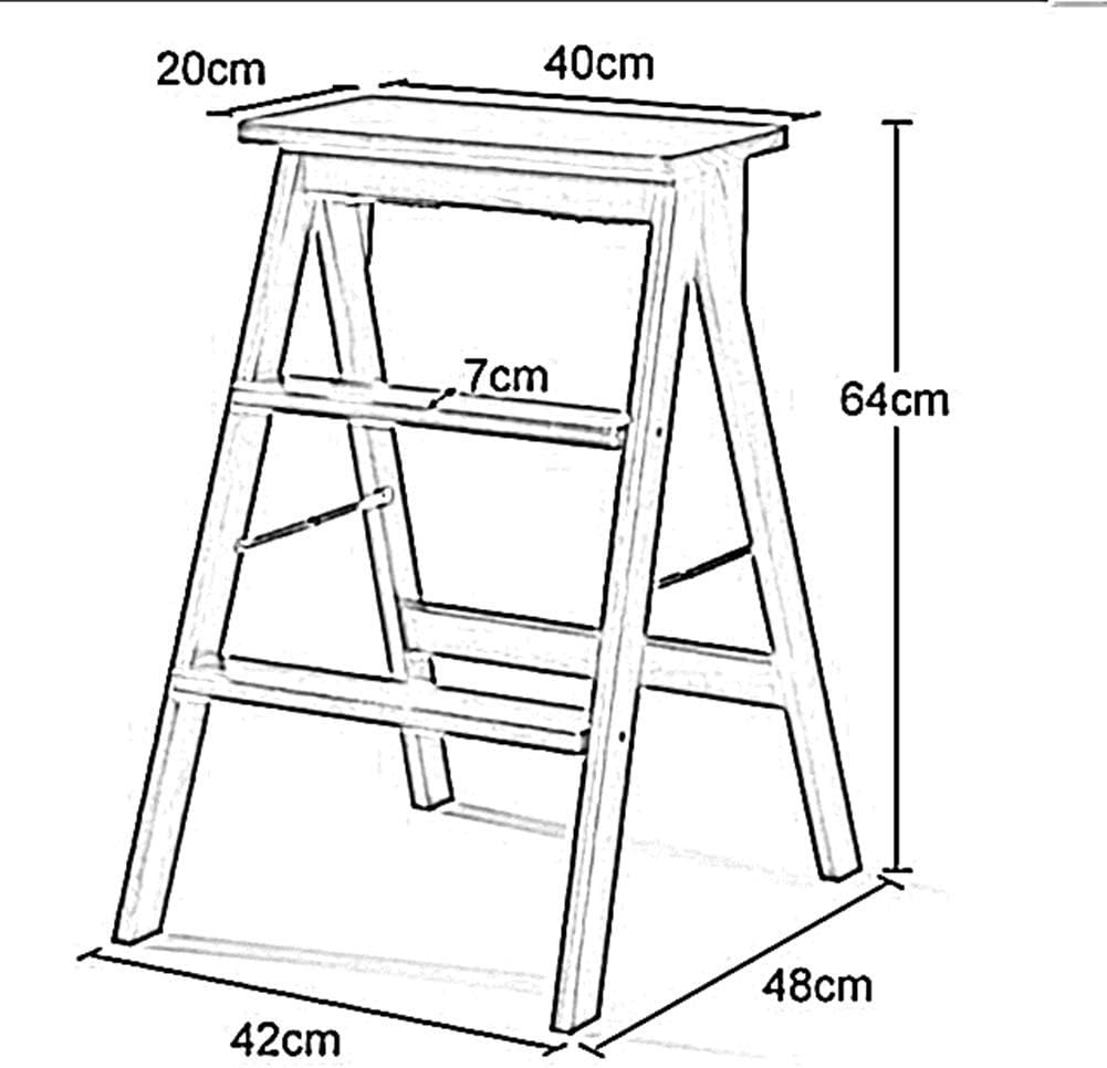 Solid Wood Folding Chairs Step Stool Multipurpose, Strong Load Capacity ，6 Colors (Color : Orange, Size : 40x20x64cm)