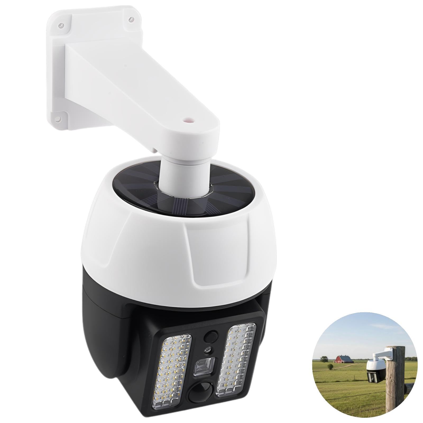 Solar Dummy-Überwachungskamera mit Fernbedienung, 66 LED Außenlampe mit Bewegungssensor, 360° drehbar, wetterfest, automatisches Ein/Aus für Hof/Garten/Haus, 7,87 x 4,72 x 5,91 Zoll, Diebstahlschutz