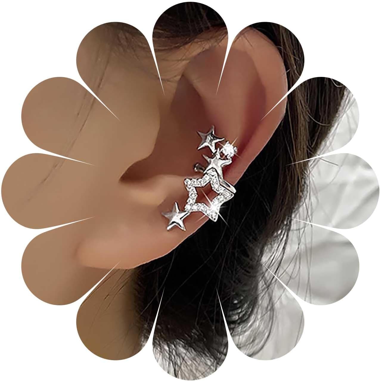 Boho Crystal Star Ear Cuff Earrings Silver Star Cartilage Cuff Earrings Cz Star Cuff Wrap Earrings Luck Star Crawler Cuff Earrings Star No Piercing Earrings Jewelry for Women
