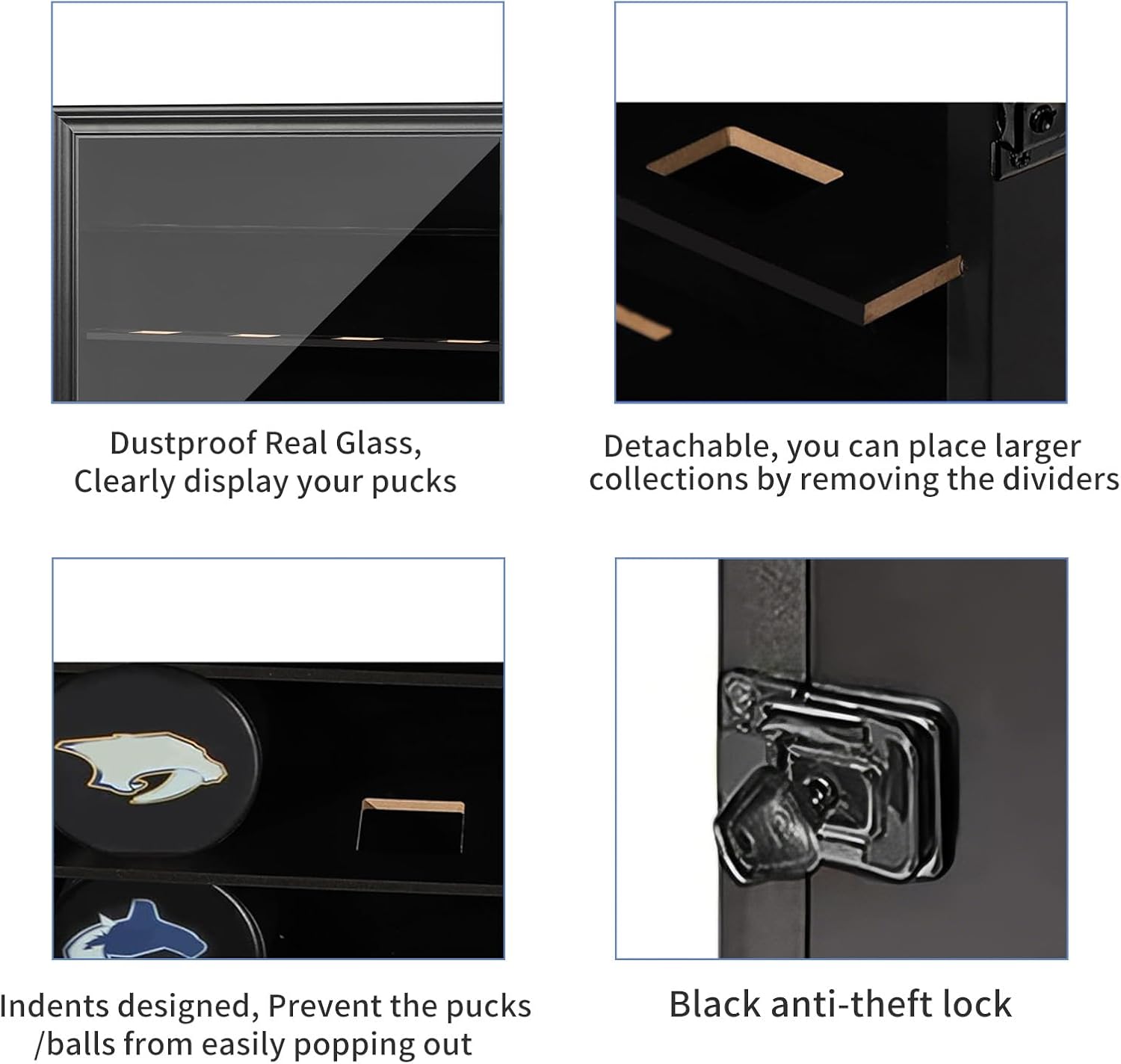 20 Hockey Puck Display Case - Puck Holder Wall Mount Cabinet Stand - Hockey Puck Shadow Box with Glass for Collection Hockey Puck, Large Black