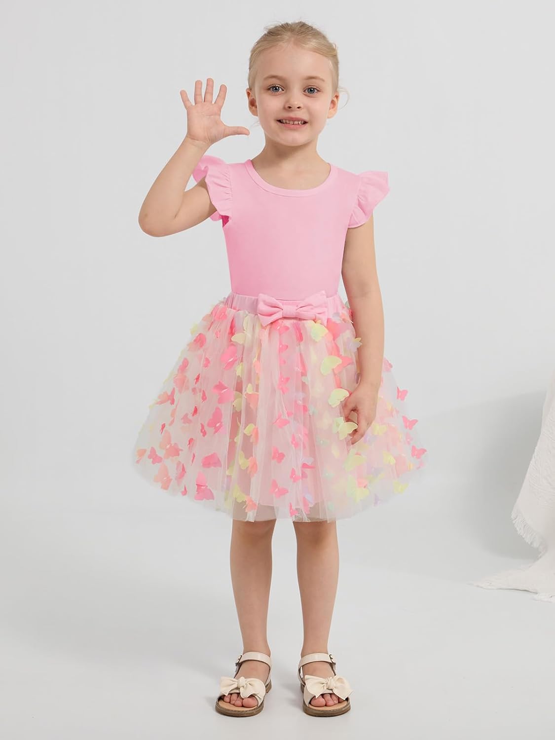 Patgoal Girls Tulle Skirt Set Kid Toddler Girl 2 Piece Outfits Ruffle Sleeve T-Shirt Bowknot Tutu Dress Birthday Party Outfit - Image 8