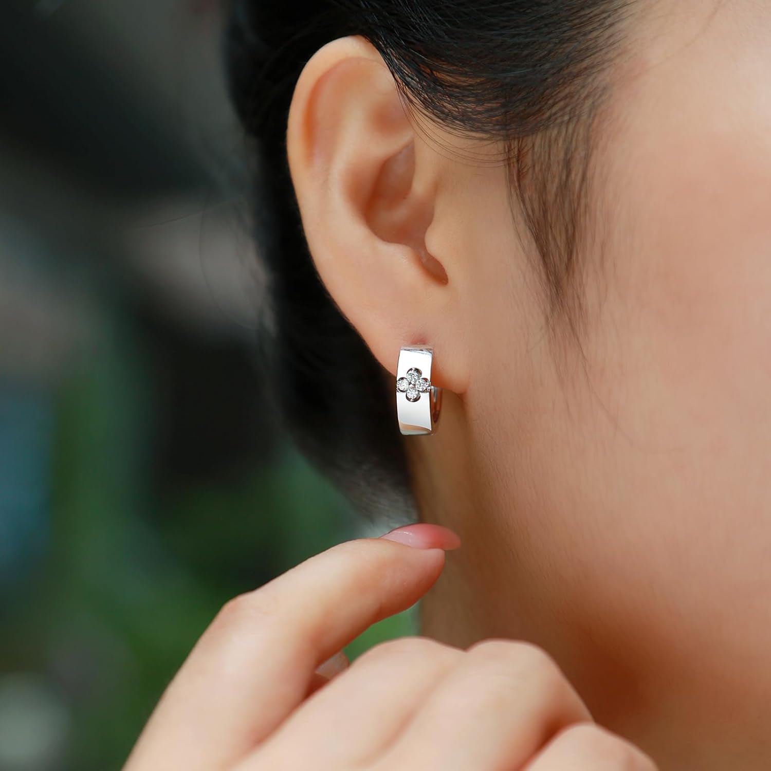 Clover Hoop Earrings for Women Gifts with Lab Grown Moissanite|Lab Grown Emerald|18K Gold Plated S925 Sterling Silver Non Tarnish - Image 3