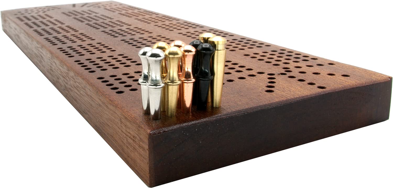 Brimtoy Solid Hardwood 5 Track Continuous Cribbage Board with Built in Peg Storage, Supplied with Chrome, Black - Image 2