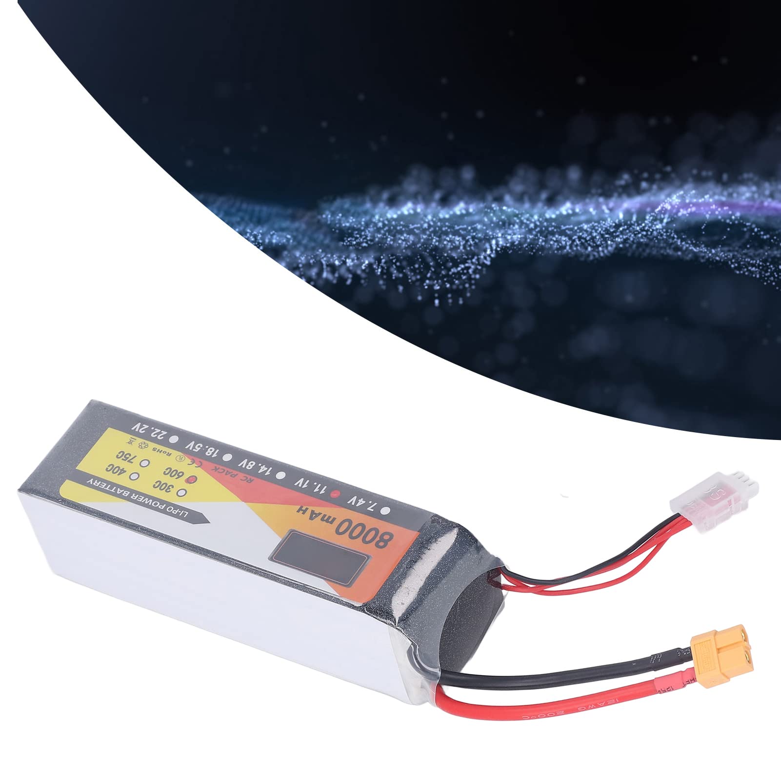 Batteria Lipo da 8000 mAh con tasso di scarica 60C, 11,1 V 3S, connettore XT60, ideale per modellismo di auto e elicotteri radiocomandati.