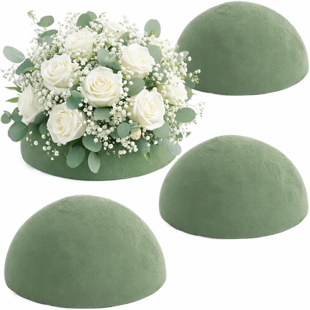4 Pcs Half Ball Floral Foams, 5.5"W x 2.8"H Half Sphere Dry Wet Foam Blocks for Fresh and Artificial Flower Arrangements, Strong Water Absorption & Easy-Cut Shape for Centerpieces