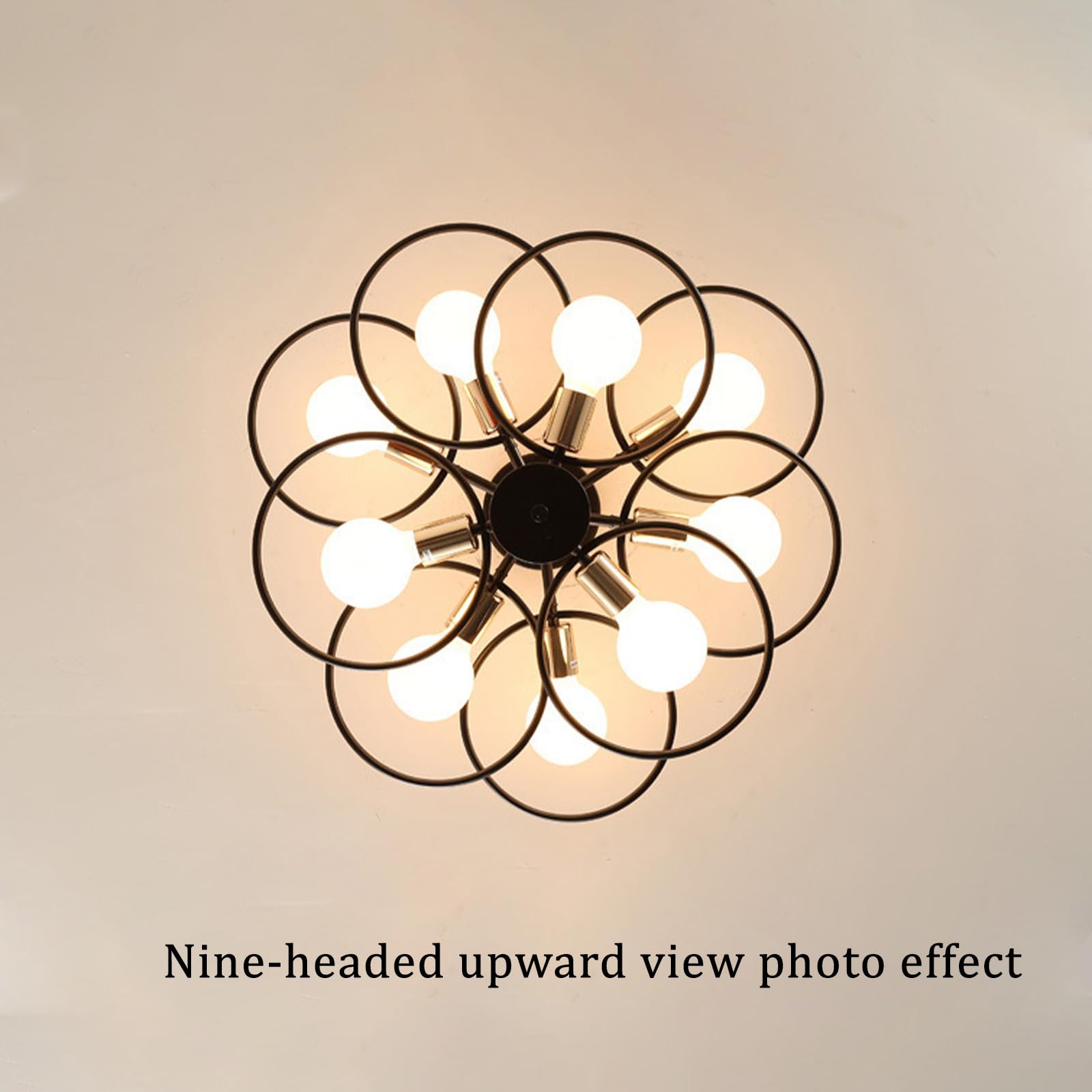 Sputnik Nowoczesna lampa sufitowa w stylu vintage metalowa oprawa sufitowa E27 Czarna podstawa przemysłowe oświetlenie sufitowe do sypialni salonu jadalni (żarówka nie jest dołączona) (czarna, 3