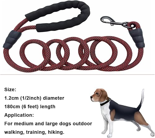 Miniatura 3 de MayPaw - Correa para perro de cuerda resistente, de 0.5 pulgadas x 6 pies, de nailon, para mascotas, mango acolchado suave, gruesa para perros