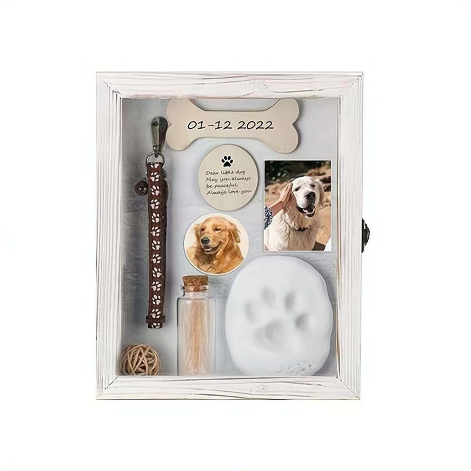 Dog Memorial Shadow Box Frame Collar Holder, Fur Jar, Wooden Dogs Figurine, Paw Print Keepsake, Sympathy Gift for Loss of Dogs, Pet Bereavement Gift for Dog Owners, Forever in Our Hearts