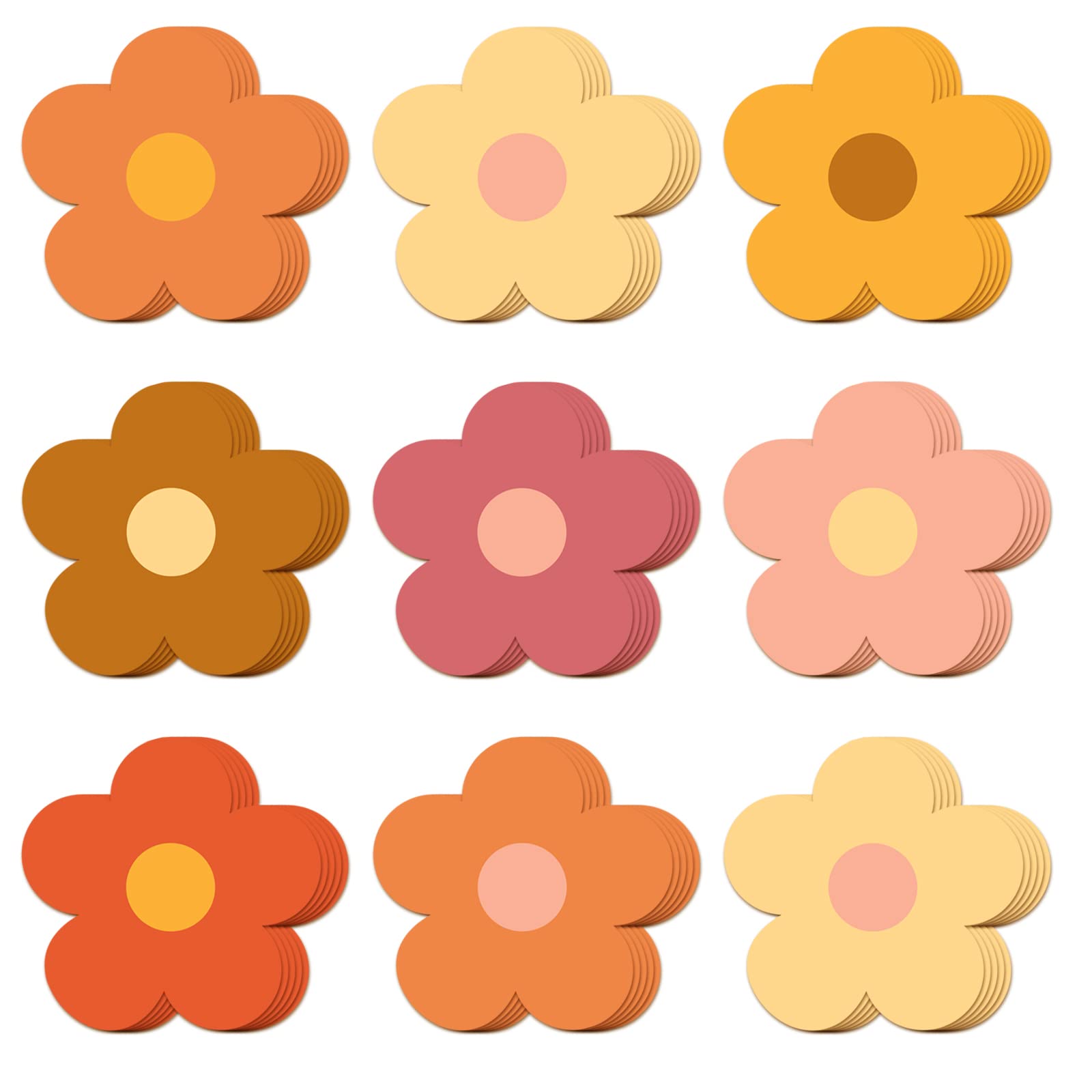 Whaline120Pcs Groovy Retro Hippie Flower Cutouts Boho Pink Flower Cutouts Spring Flower Cutout for School Classroom Wall Room Bulletin Border Decoration Party Supplies,8 Colors