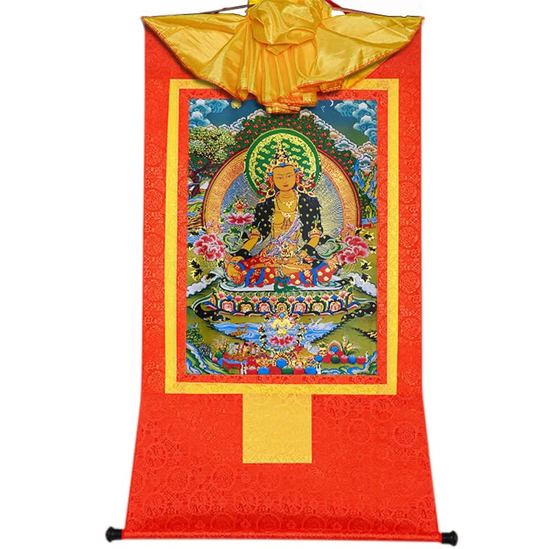 Gandhanra Tibetan Buddhist Thangka Wall Hanging,Ksitigarbha Thangka,The Bodhisattva of Hell-Beings,Hot Stamped Brocade Buddhist Tapestry for Zen Home Decor, Meditation, Spiritual Relaxation