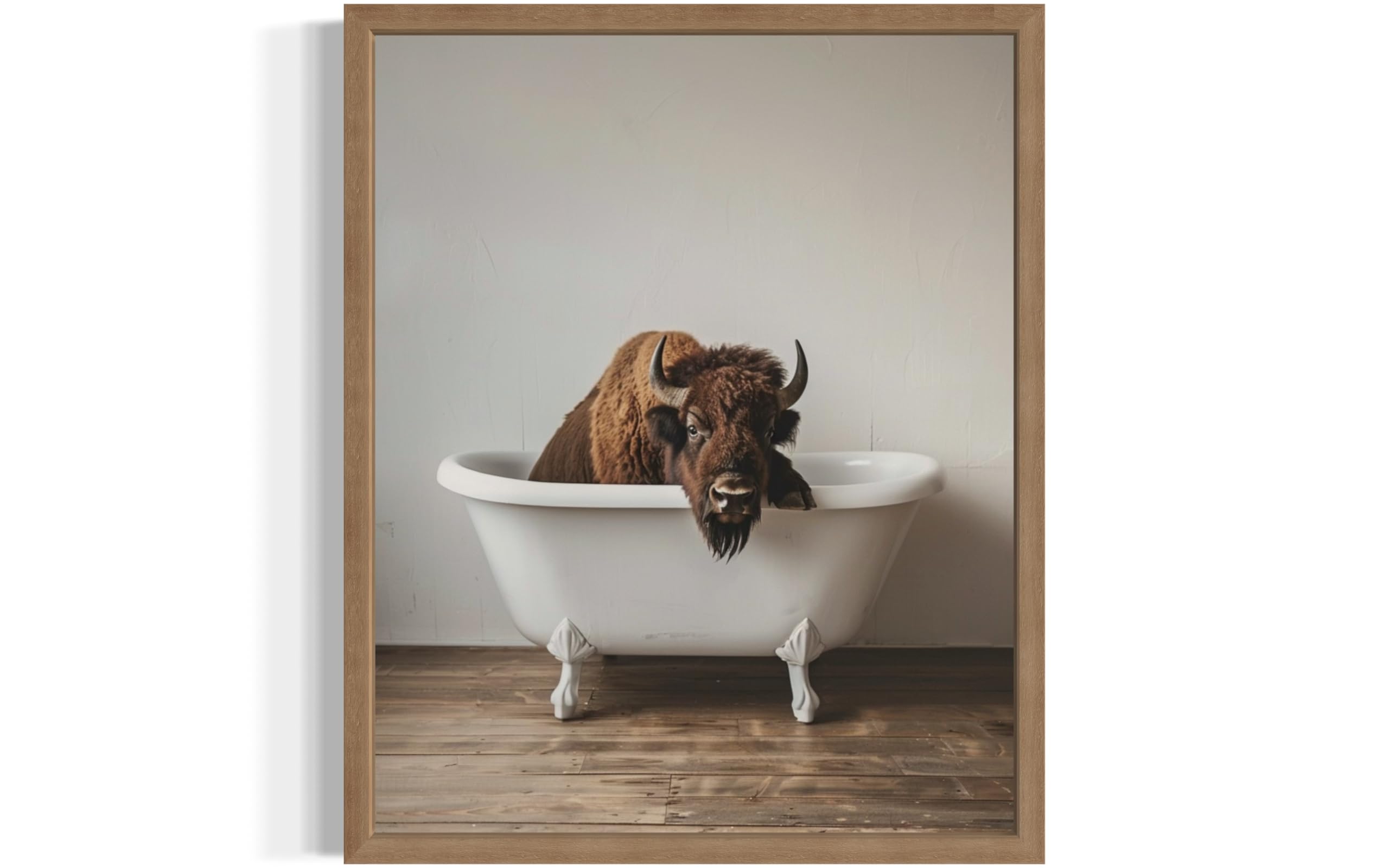 Bison in Bathtub Wall Art Print Poster, Bathroom Decor Posters Prints for Restroom Home Picture Painting Artwork Gallery 1 (Bison, 8 x 10 inches,