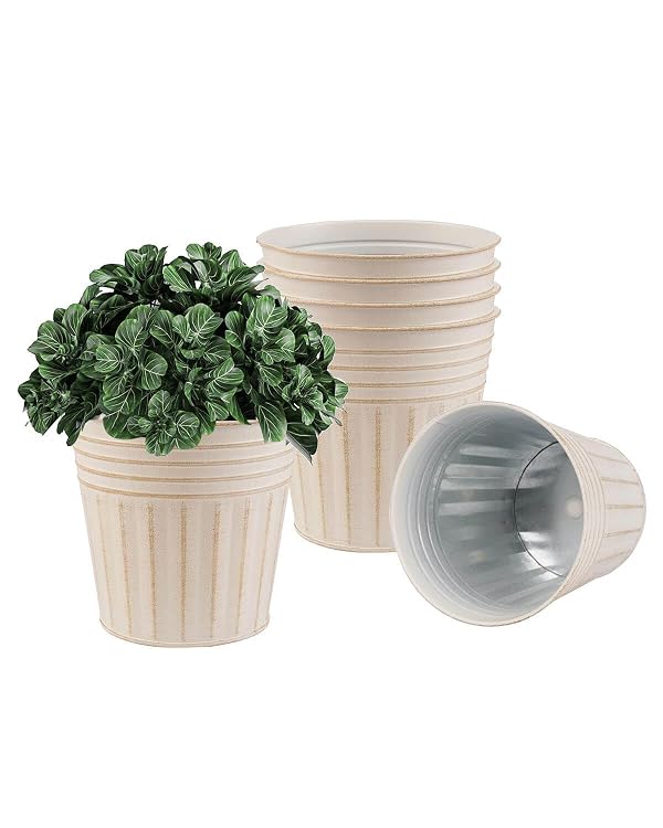 5 Inch Galvanized Bucket Planters, 6 Pack Metal Flower Pots with Drain Hole by vensovo - Used condition - US$20.39