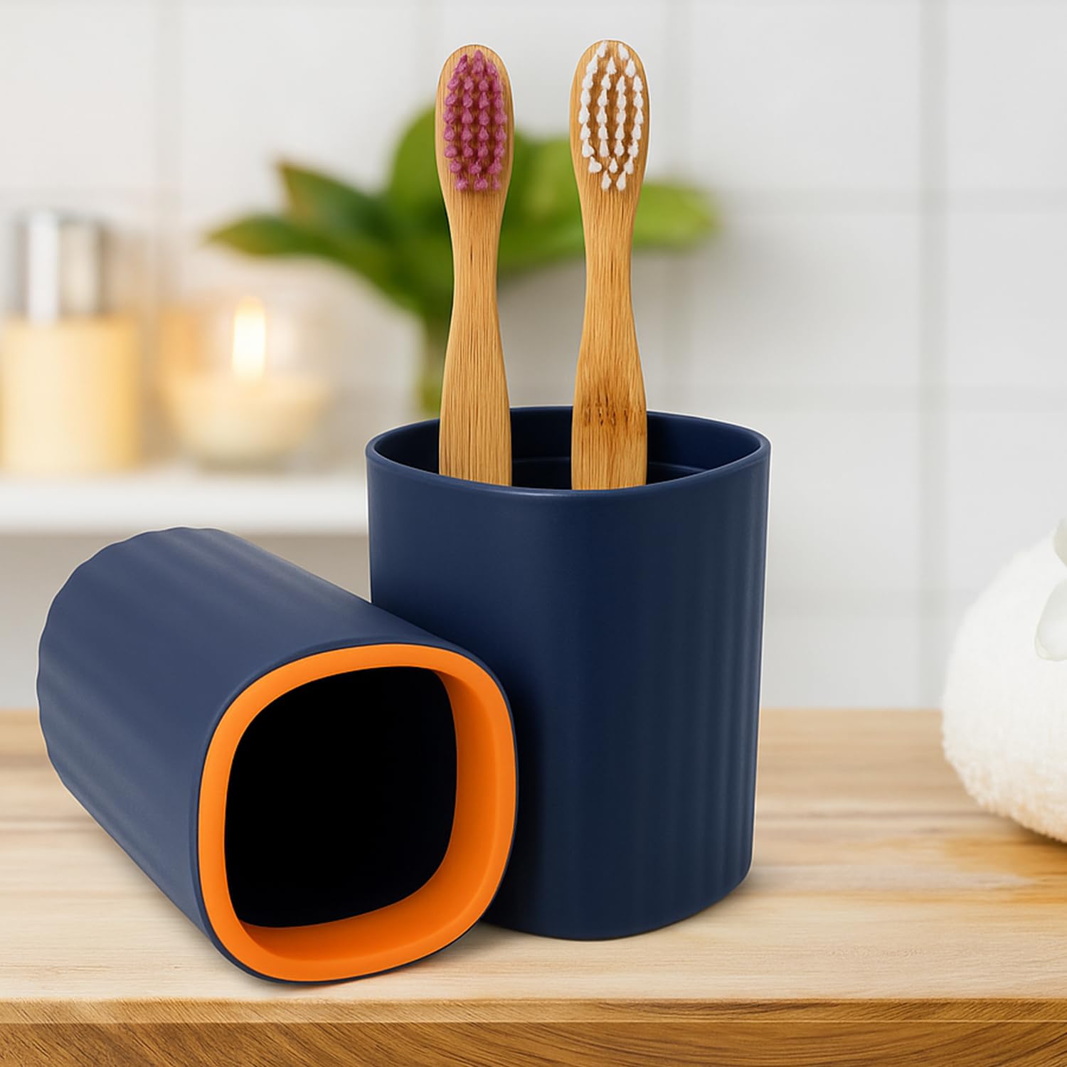 Combo of Natural Bamboo Toothbrush with Medium Bristles (2 Pc) & Plastic Hygienic Travel Case (1 Pc) – Dental Oral Care Set for Daily Brushing, Travel, and Mouth Hygiene Purpose (Pack of 3)