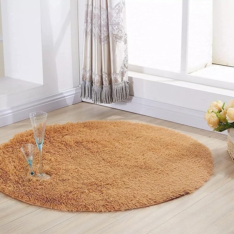 Rentoor_Carpet Soft Modern Shaggy Round Carpet for Living Room, Round Carpet Comfy for Bedroom, Home Decorate Floor Kids Playing Mat (Gold 6x6 Feet)