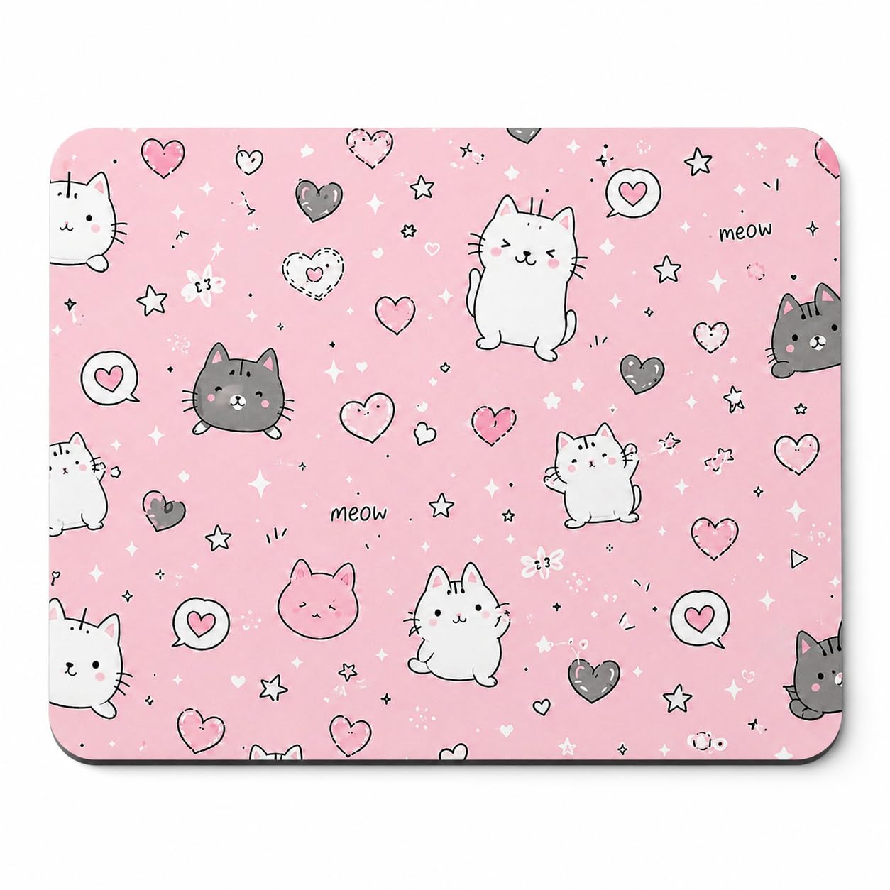 Cute Pink Cat Mouse Pad with Non-Slip Rubber Base, Smooth Surface for Laptop, Computer, Office, Study and Gaming, Stitched Edges, 18 x 22 cm-image-35