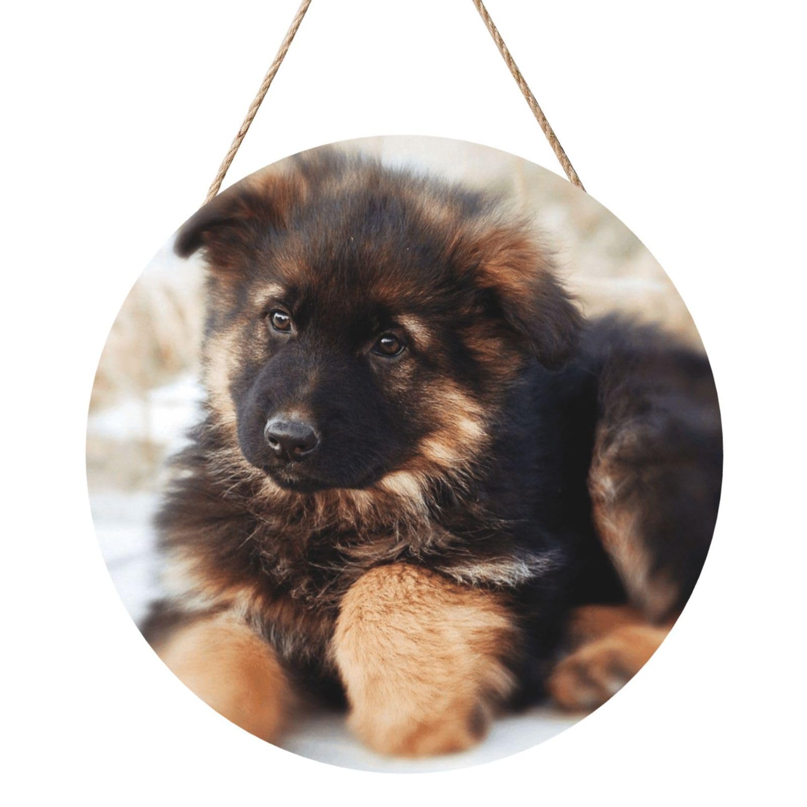 InOmak German Shepherd Puppy, Round Wood Panel Painting 12 in, Wall Hanging Painting For Home